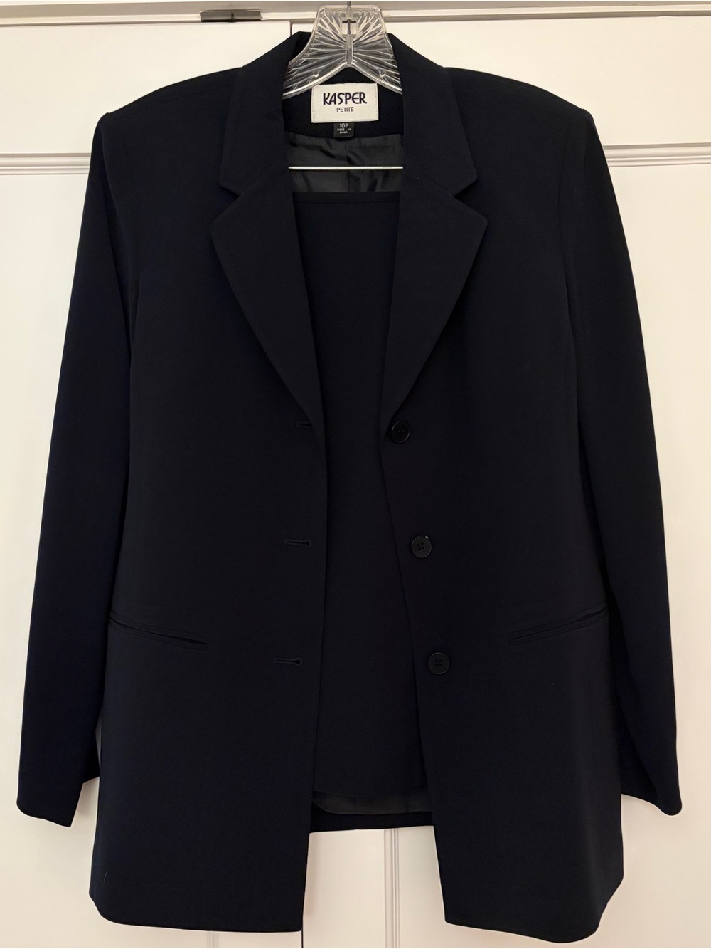 Kasper Petite 10P Navy 3-Piece Suit Jacket Pants Skirt Career Business